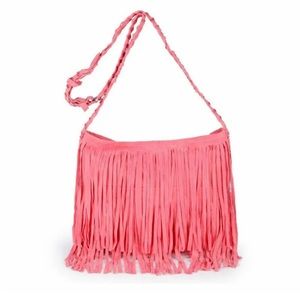 Pink Tassel Faux Handbag Suede Fringe Ladies Crossbody Shoulder Messenger Bag